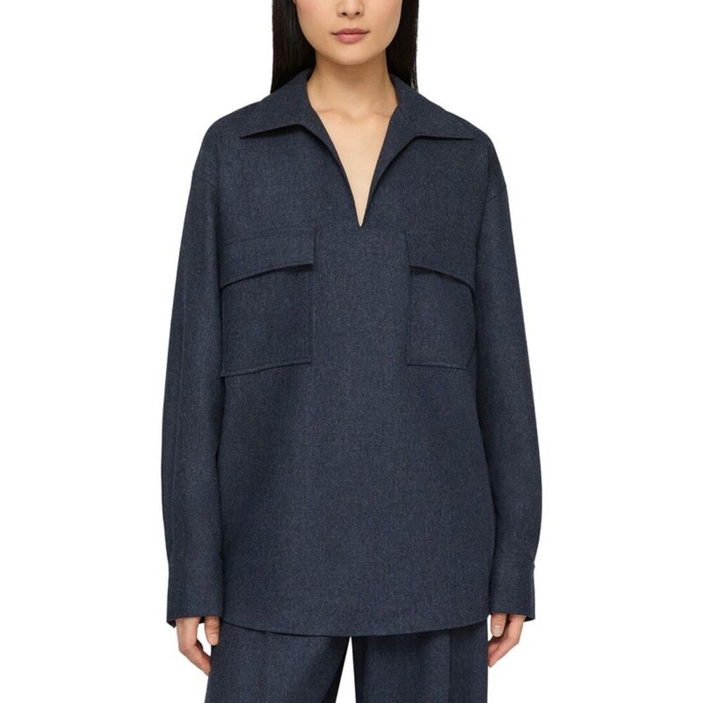 Lafayette 148 New York Womens Patch Pocket Silk-Blend Popover Shirt